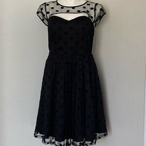 City Chic black polka dot mesh/velvet cocktail dress